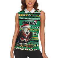 Nigeria Christmas Women Sleeveless Polo Shirt Eagle Santa African Pattern - Wonder Print Shop