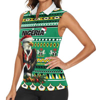 Nigeria Christmas Women Sleeveless Polo Shirt Eagle Santa African Pattern - Wonder Print Shop