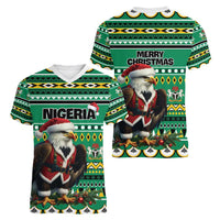 Nigeria Christmas Women V-Neck T-Shirt Eagle Santa African Pattern - Wonder Print Shop