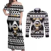 Personalized Power Black Ranger Santa Claus Couples Matching Off Shoulder Maxi Dress and Long Sleeve Button Shirt Funny Christmas - Wonder Print Shop