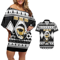Personalized Power Black Ranger Santa Claus Couples Matching Off Shoulder Short Dress and Hawaiian Shirt Funny Christmas - Wonder Print Shop