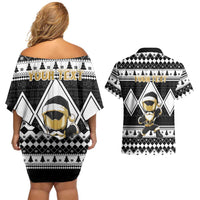 Personalized Power Black Ranger Santa Claus Couples Matching Off Shoulder Short Dress and Hawaiian Shirt Funny Christmas - Wonder Print Shop