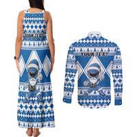 Personalized Power Blue Ranger Santa Claus Couples Matching Tank Maxi Dress and Long Sleeve Button Shirt Funny Christmas - Wonder Print Shop