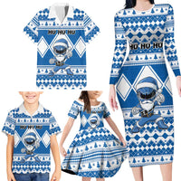 Personalized Power Blue Ranger Santa Claus Family Matching Long Sleeve Bodycon Dress and Hawaiian Shirt Funny Christmas - Wonder Print Shop