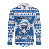Personalized Power Blue Ranger Santa Claus Long Sleeve Button Shirt Funny Christmas - Wonder Print Shop