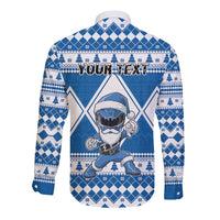 Personalized Power Blue Ranger Santa Claus Long Sleeve Button Shirt Funny Christmas - Wonder Print Shop
