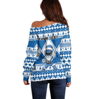Personalized Power Blue Ranger Santa Claus Off Shoulder Sweater Funny Christmas - Wonder Print Shop