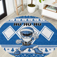 Power Blue Ranger Santa Claus Round Carpet Funny Christmas - Wonder Print Shop