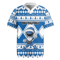 Personalized Power Blue Ranger Santa Claus Rugby Jersey Funny Christmas - Wonder Print Shop