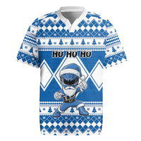 Personalized Power Blue Ranger Santa Claus Rugby Jersey Funny Christmas - Wonder Print Shop