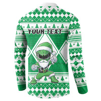Personalized Power Green Ranger Santa Claus Button Sweatshirt Funny Christmas - Wonder Print Shop