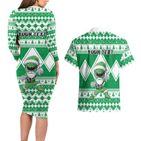 Personalized Power Green Ranger Santa Claus Couples Matching Long Sleeve Bodycon Dress and Hawaiian Shirt Funny Christmas - Wonder Print Shop