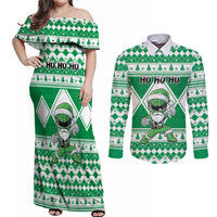Personalized Power Green Ranger Santa Claus Couples Matching Off Shoulder Maxi Dress and Long Sleeve Button Shirt Funny Christmas - Wonder Print Shop