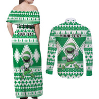 Personalized Power Green Ranger Santa Claus Couples Matching Off Shoulder Maxi Dress and Long Sleeve Button Shirt Funny Christmas - Wonder Print Shop