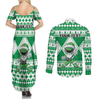 Personalized Power Green Ranger Santa Claus Couples Matching Summer Maxi Dress and Long Sleeve Button Shirt Funny Christmas - Wonder Print Shop