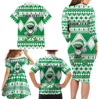 Personalized Power Green Ranger Santa Claus Family Matching Long Sleeve Bodycon Dress and Hawaiian Shirt Funny Christmas - Wonder Print Shop