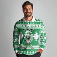 Personalized Power Green Ranger Santa Claus Long Sleeve Polo Shirt Funny Christmas - Wonder Print Shop