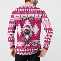 Personalized Power Pink Ranger Santa Claus Button Sweatshirt Funny Christmas - Wonder Print Shop
