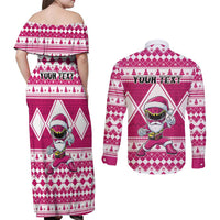 Personalized Power Pink Ranger Santa Claus Couples Matching Off Shoulder Maxi Dress and Long Sleeve Button Shirt Funny Christmas - Wonder Print Shop