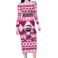 Personalized Power Pink Ranger Santa Claus Long Sleeve Bodycon Dress Funny Christmas - Wonder Print Shop