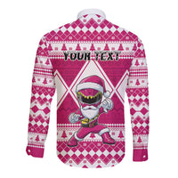 Personalized Power Pink Ranger Santa Claus Long Sleeve Button Shirt Funny Christmas - Wonder Print Shop