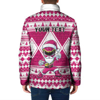Personalized Power Pink Ranger Santa Claus Padded Jacket Funny Christmas - Wonder Print Shop