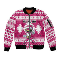 Personalized Power Pink Ranger Santa Claus Sleeve Zip Bomber Jacket Funny Christmas - Wonder Print Shop