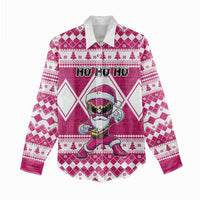 Personalized Power Pink Ranger Santa Claus Women Casual Shirt Funny Christmas - Wonder Print Shop