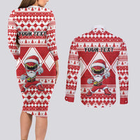 Personalized Power Red Ranger Santa Claus Couples Matching Long Sleeve Bodycon Dress and Long Sleeve Button Shirt Funny Christmas - Wonder Print Shop