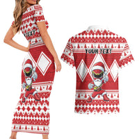 Personalized Power Red Ranger Santa Claus Couples Matching Short Sleeve Bodycon Dress and Hawaiian Shirt Funny Christmas - Wonder Print Shop