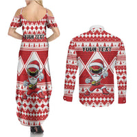 Personalized Power Red Ranger Santa Claus Couples Matching Summer Maxi Dress and Long Sleeve Button Shirt Funny Christmas - Wonder Print Shop