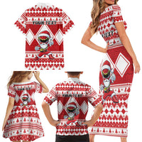 Personalized Power Red Ranger Santa Claus Family Matching Short Sleeve Bodycon Dress and Hawaiian Shirt Funny Christmas - Wonder Print Shop