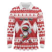 Personalized Power Red Ranger Santa Claus Long Sleeve Polo Shirt Funny Christmas - Wonder Print Shop