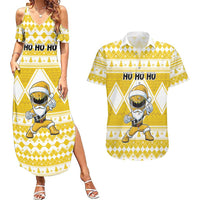 Personalized Power Yellow Ranger Santa Claus Couples Matching Summer Maxi Dress and Hawaiian Shirt Funny Christmas - Wonder Print Shop