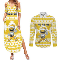 Personalized Power Yellow Ranger Santa Claus Couples Matching Summer Maxi Dress and Long Sleeve Button Shirt Funny Christmas - Wonder Print Shop
