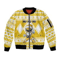 Personalized Power Yellow Ranger Santa Claus Sleeve Zip Bomber Jacket Funny Christmas - Wonder Print Shop