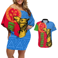Eritrea Independence Day 2024 Couples Matching Off Shoulder Short Dress and Hawaiian Shirt Eritrean Camel African Pattern - Wonder Print Shop