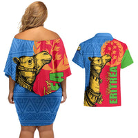 Eritrea Independence Day 2024 Couples Matching Off Shoulder Short Dress and Hawaiian Shirt Eritrean Camel African Pattern - Wonder Print Shop