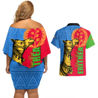 Eritrea Independence Day 2024 Couples Matching Off Shoulder Short Dress and Hawaiian Shirt Eritrean Camel African Pattern - Wonder Print Shop