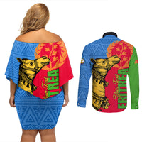 Eritrea Independence Day 2024 Couples Matching Off Shoulder Short Dress and Long Sleeve Button Shirt Eritrean Camel African Pattern - Wonder Print Shop