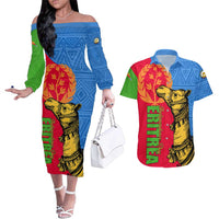 Eritrea Independence Day 2024 Couples Matching Off The Shoulder Long Sleeve Dress and Hawaiian Shirt Eritrean Camel African Pattern - Wonder Print Shop