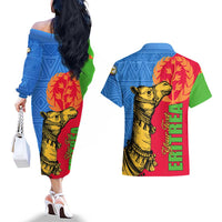 Eritrea Independence Day 2024 Couples Matching Off The Shoulder Long Sleeve Dress and Hawaiian Shirt Eritrean Camel African Pattern - Wonder Print Shop