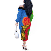Eritrea Independence Day 2024 Off The Shoulder Long Sleeve Dress Eritrean Camel African Pattern - Wonder Print Shop