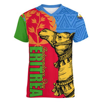 Eritrea Independence Day 2024 Women V Neck T Shirt Eritrean Camel African Pattern - Wonder Print Shop