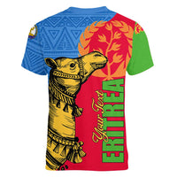 Eritrea Independence Day 2024 Women V Neck T Shirt Eritrean Camel African Pattern - Wonder Print Shop
