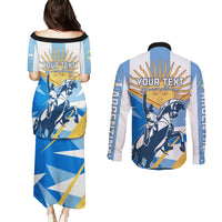 Argentina Revolution Day Couples Matching Puletasi and Long Sleeve Button Shirt Sol de Mayo Warrior - Wonder Print Shop