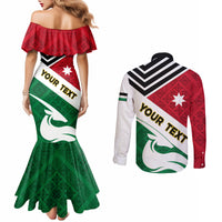 Jordan Independence Day Couples Matching Mermaid Dress and Long Sleeve Button Shirt Jordanie Folk Pattern Flag Style