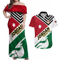 Jordan Independence Day Couples Matching Off Shoulder Maxi Dress and Hawaiian Shirt Jordanie Folk Pattern Flag Style - Wonder Print Shop