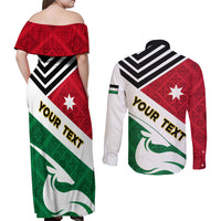 Jordan Independence Day Couples Matching Off Shoulder Maxi Dress and Long Sleeve Button Shirt Jordanie Folk Pattern Flag Style - Wonder Print Shop