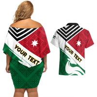 Jordan Independence Day Couples Matching Off Shoulder Short Dress and Hawaiian Shirt Jordanie Folk Pattern Flag Style - Wonder Print Shop
